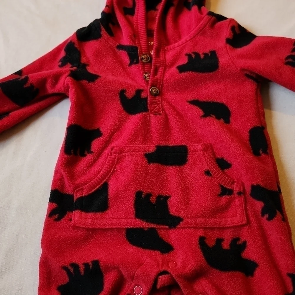 Carter's 3m Red & Black Polar Bear Fleece Sleeper With Ears